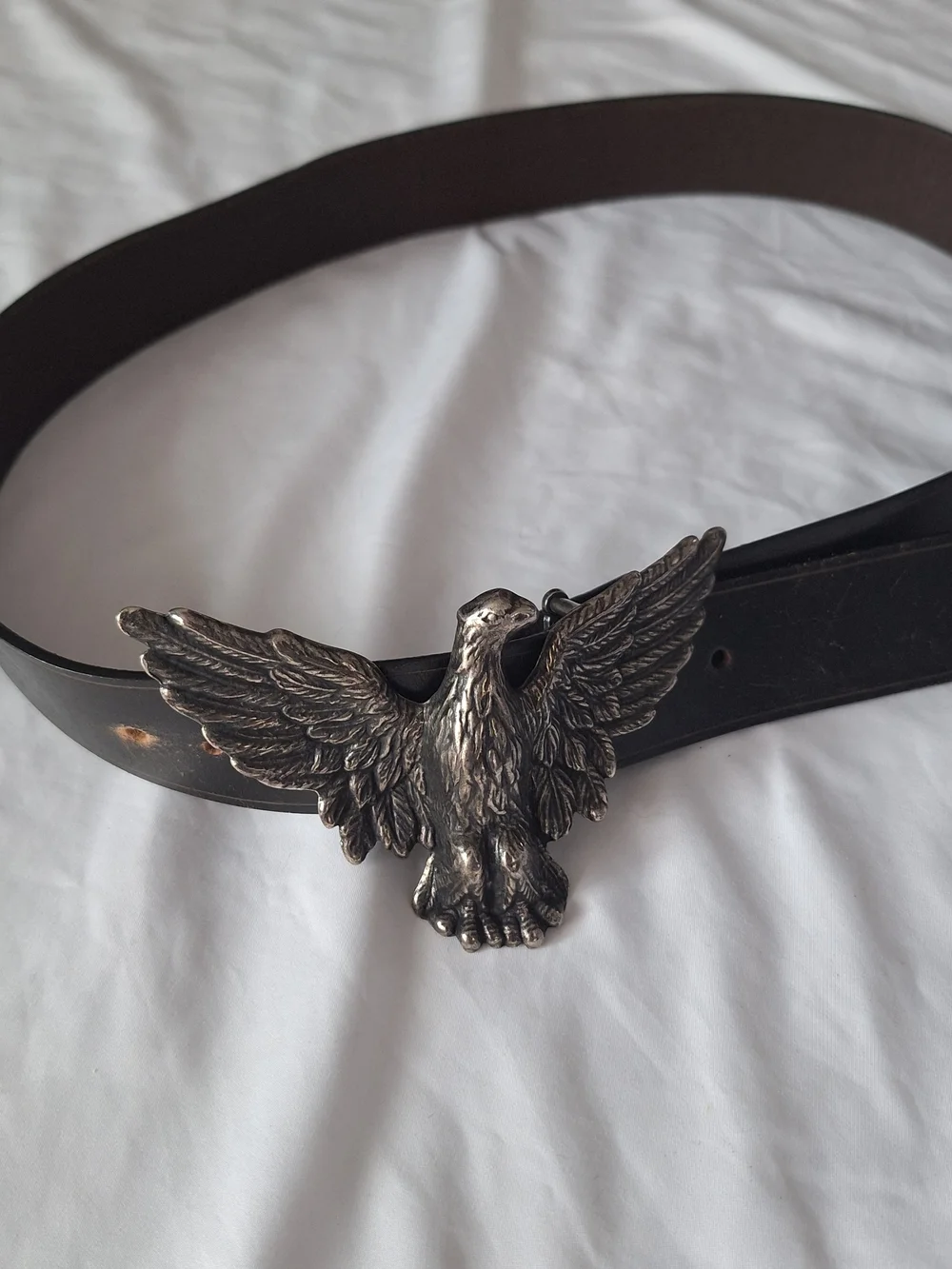 Express Black Leather Belt with Silver Eagle Buckle